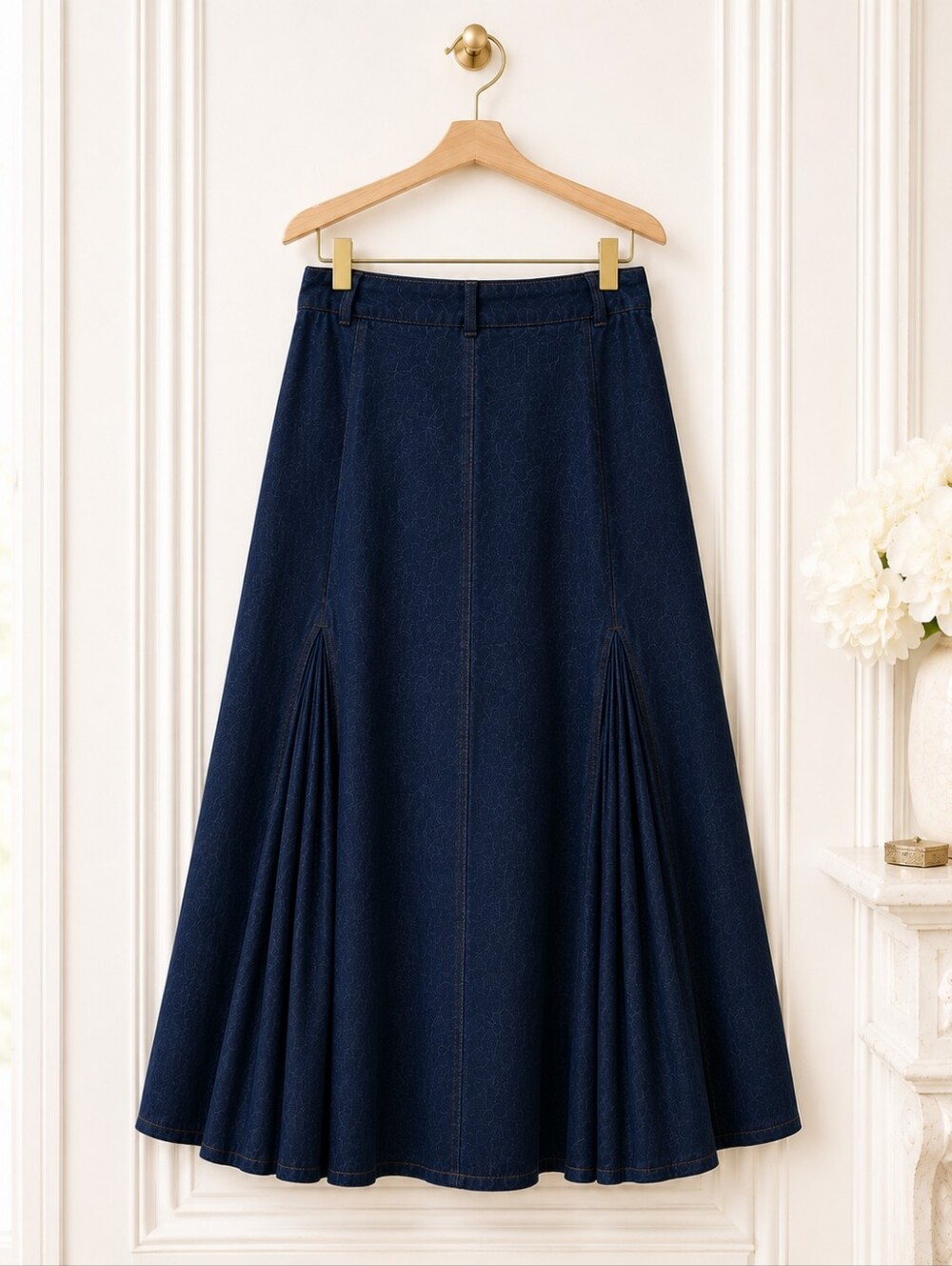 Leon Max Denim Maxi Skirt Dark Indigo A-Line Long Cotton Skirt | Size 8 - Picture 7 of 11